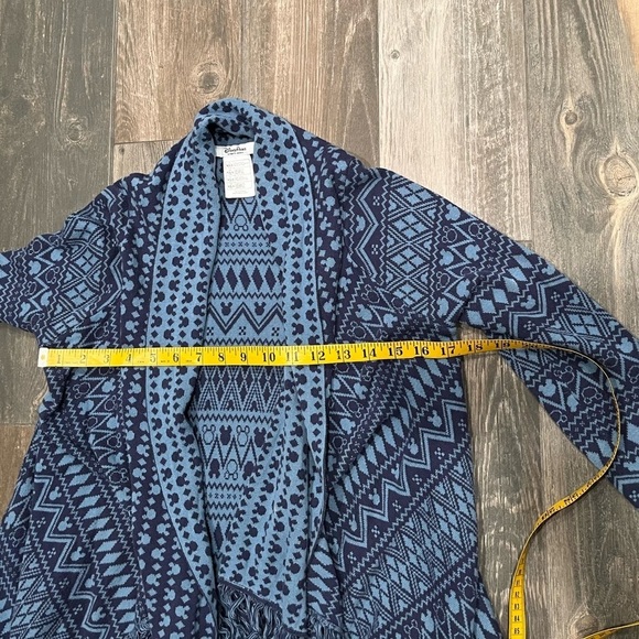 Disney parks blue Mickey Mouse silhouette fringe waterfall cardigan sweater - Picture 8 of 8